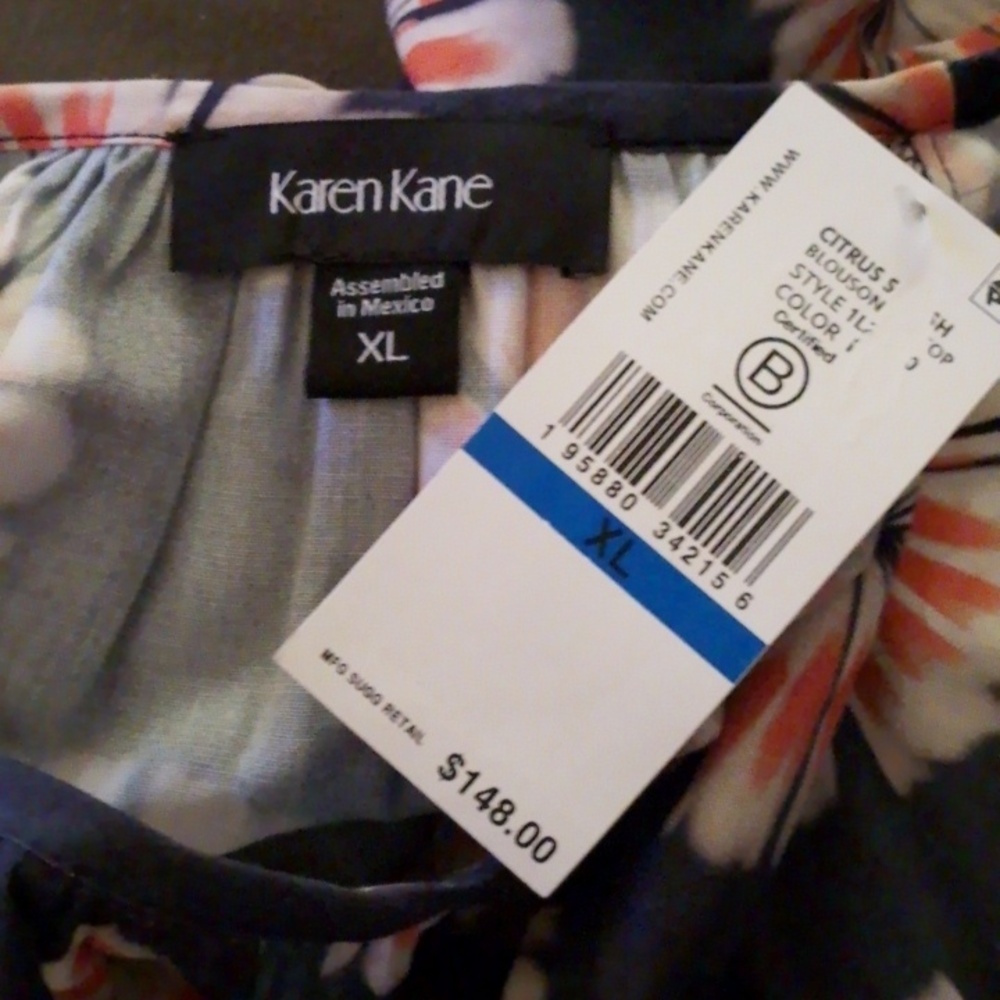 Karen Kane Boho Top Festival Chic Casual Island Sunburst Floral Colorful XL New - Picture 3 of 6